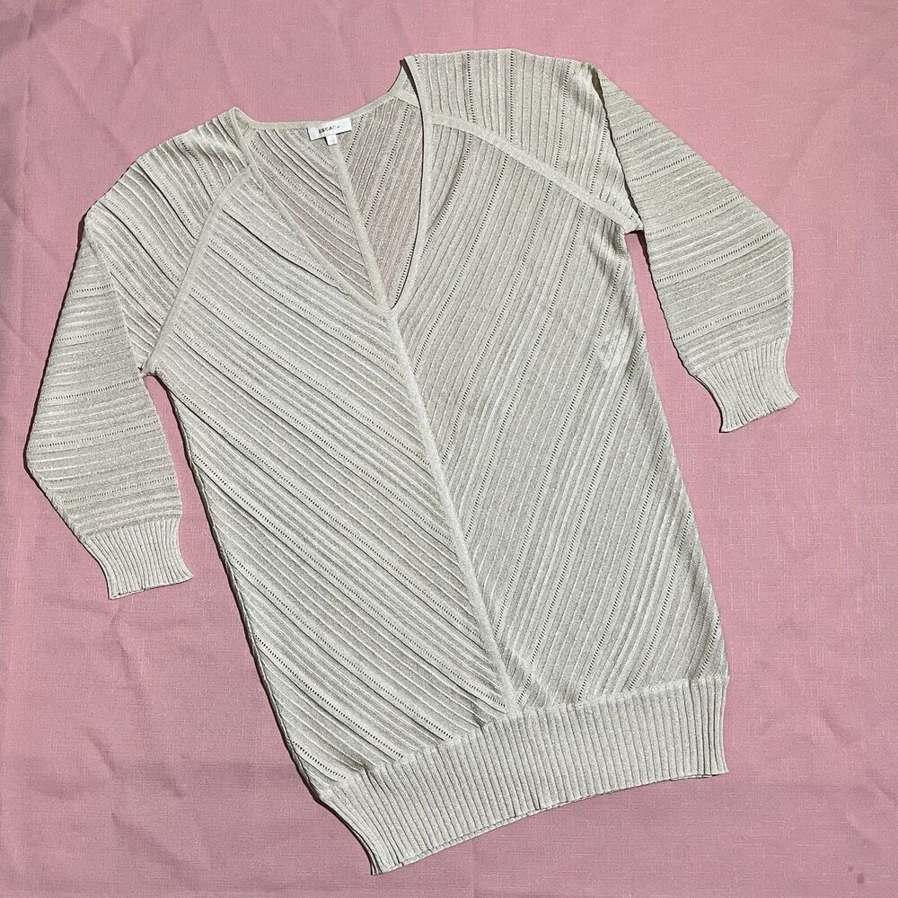 Vintage Escada Top Margaretha Ley Silver Blouse Long Sleeve Size 34 Semi Sheer